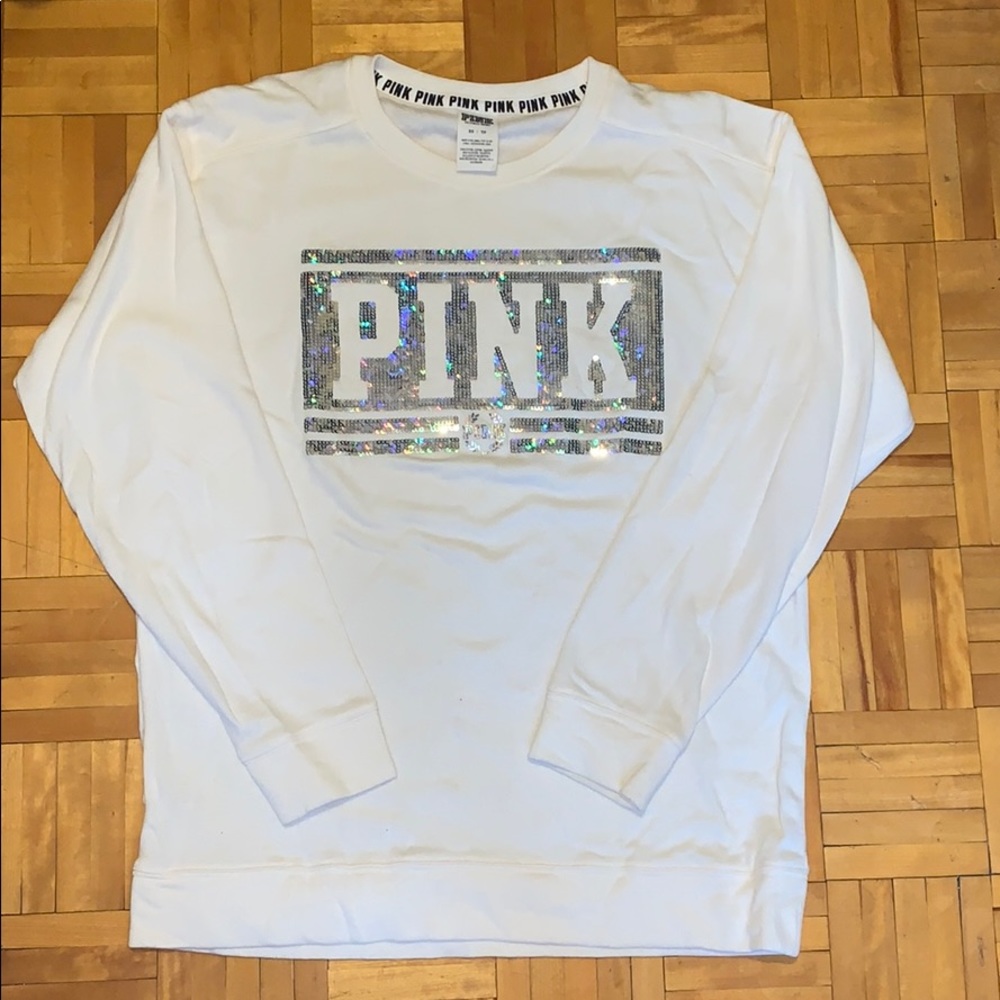 White PINK sweater with silver sequins